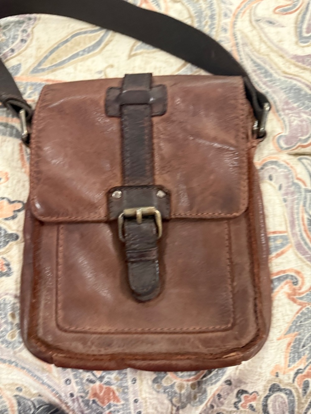 Brown Leather Crossbody Bag with Dark Brown Strap